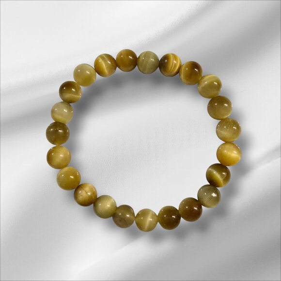 Genuine Yellow Tiger's Eye 8" Gemstone Bracelet (Unisex) [G6108-6] - Picture 1 of 3